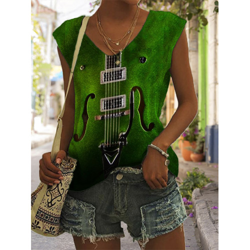 Classy Glitter Guitar Inspired V Neck Tank Top