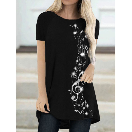 Classy Glitter Music Notes A Line T Shirt