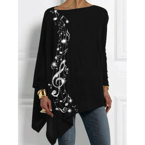 Classy Glitter Music Notes Bat Sleeve T Shirt