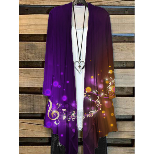 Classy Glitter Music Notes Gradient Flowy Cardigan