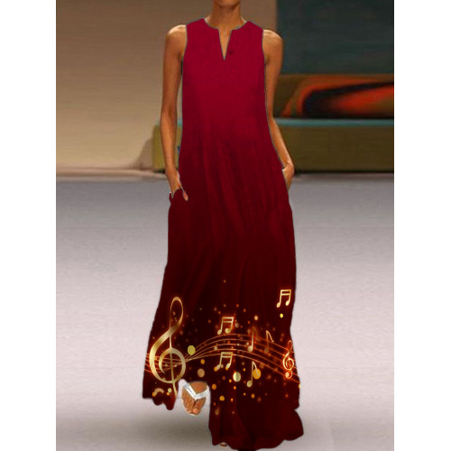 Classy Glitter Music Notes Gradient Flowy Maxi Dress