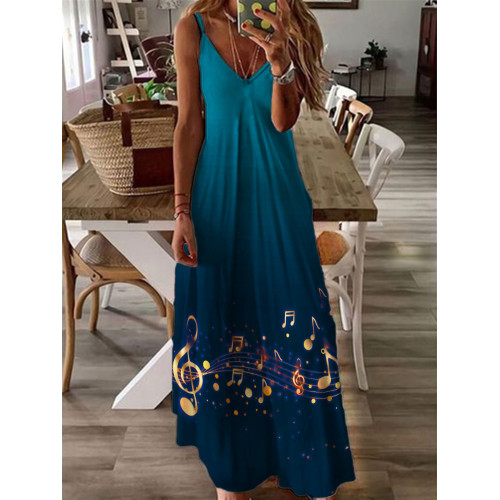 Classy Glitter Music Notes V Neck Cami Maxi Dress