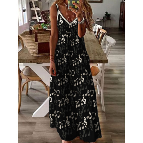 Classy Music Notes Graphic Cami Maxi Dress