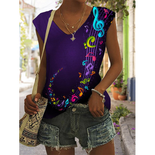 Colorful Music Notes Art V Neck Tank Top