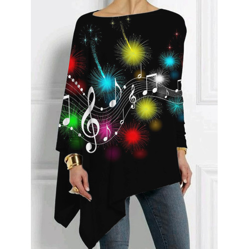 Colorful Music Notes Inspired Bat Sleeve T Shirt