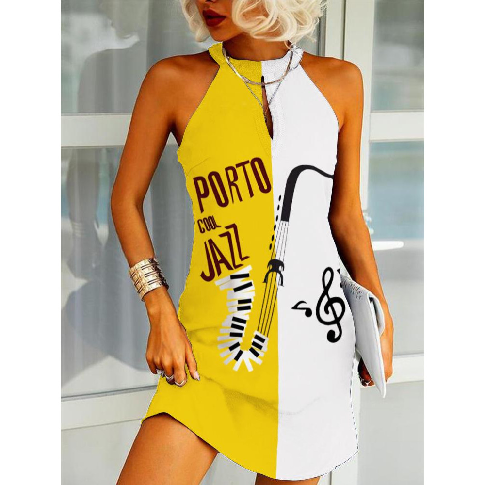 Cool Jazz Music Note Inspired Slim Fit Mini Dress