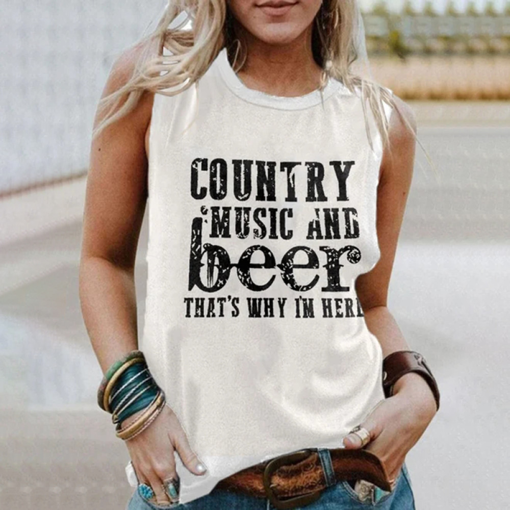 Country Music And Beer That's Why I'm Here Print Tank Top