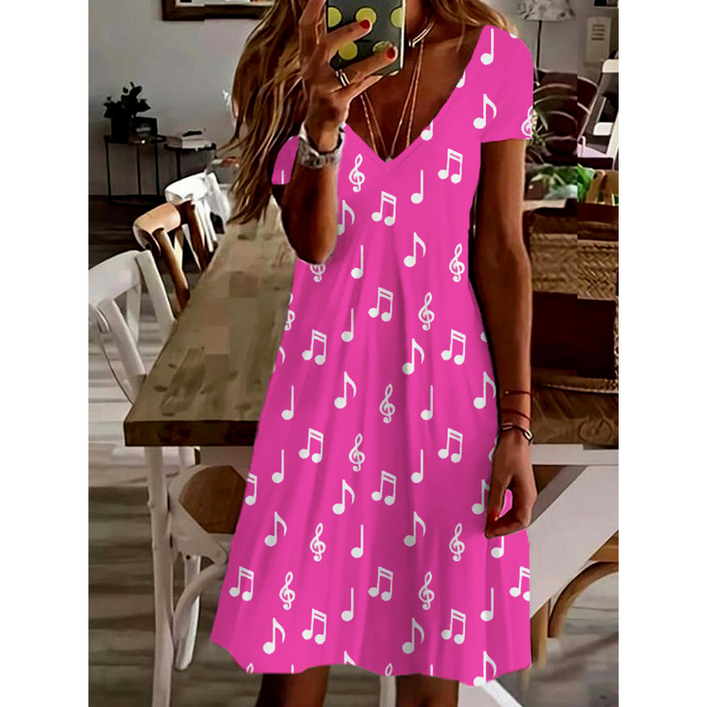 Cute Music Notes Graphic A Line Midi Dress