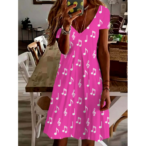Cute Music Notes Graphic A Line Midi Dress