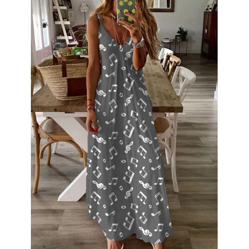 Cute Music Notes Inspired V Neck Cami Maxi Dress