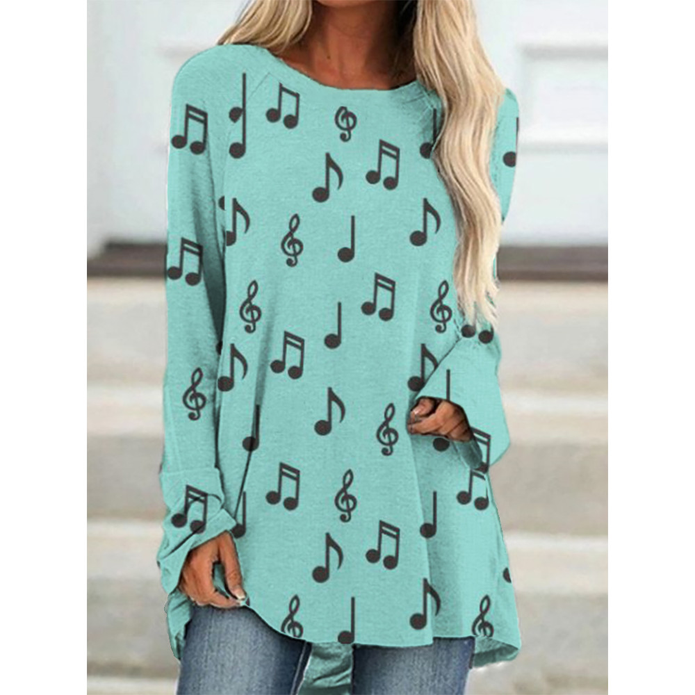 Cute Music Notes Long Sleeve A Line T Shirt