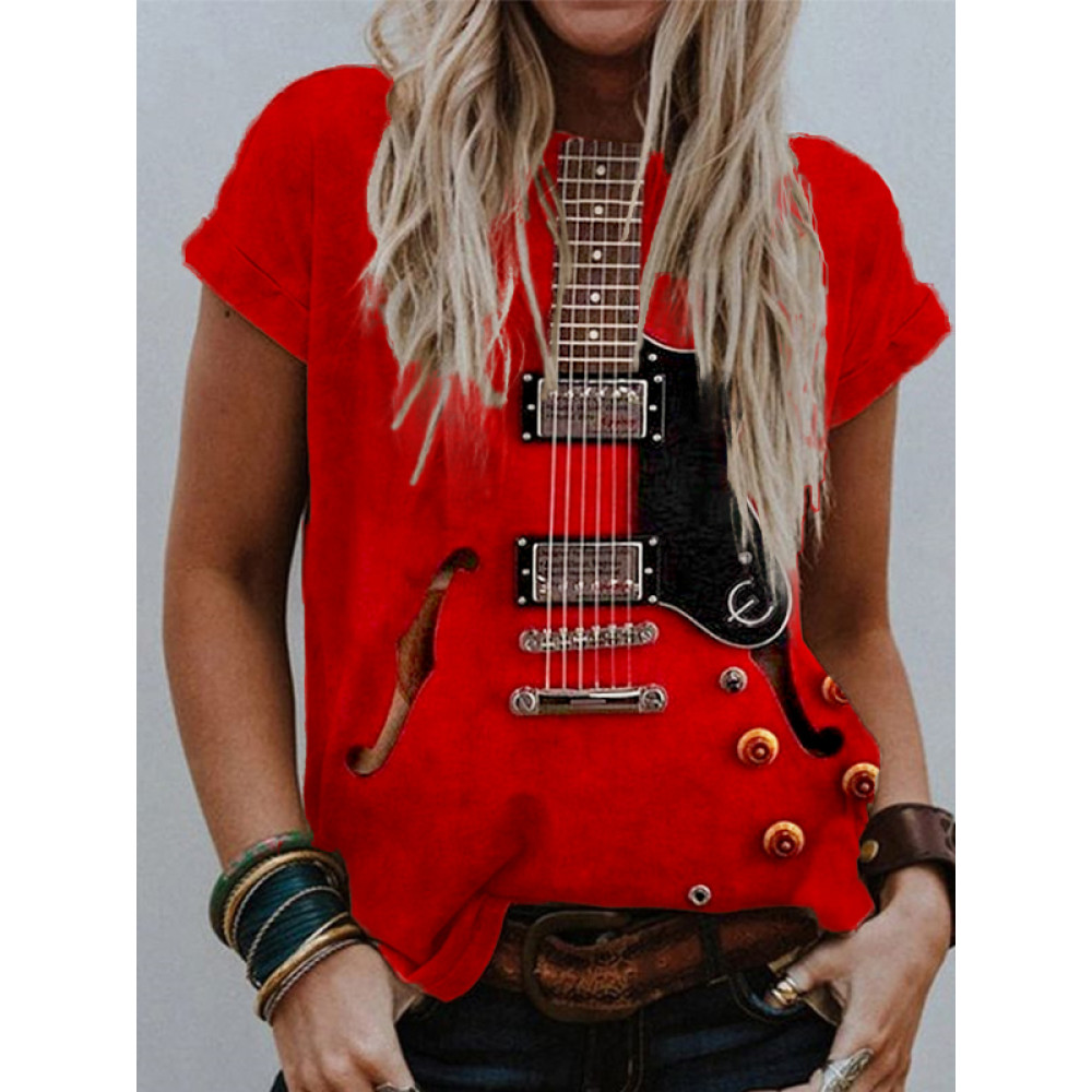 Electric Guitar Inspired Crew Neck T Shirt