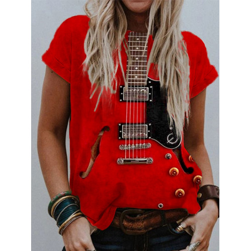 Electric Guitar Inspired Crew Neck T Shirt