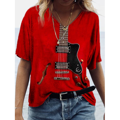 Electric Guitar Inspired V Neck Comfy T Shirt