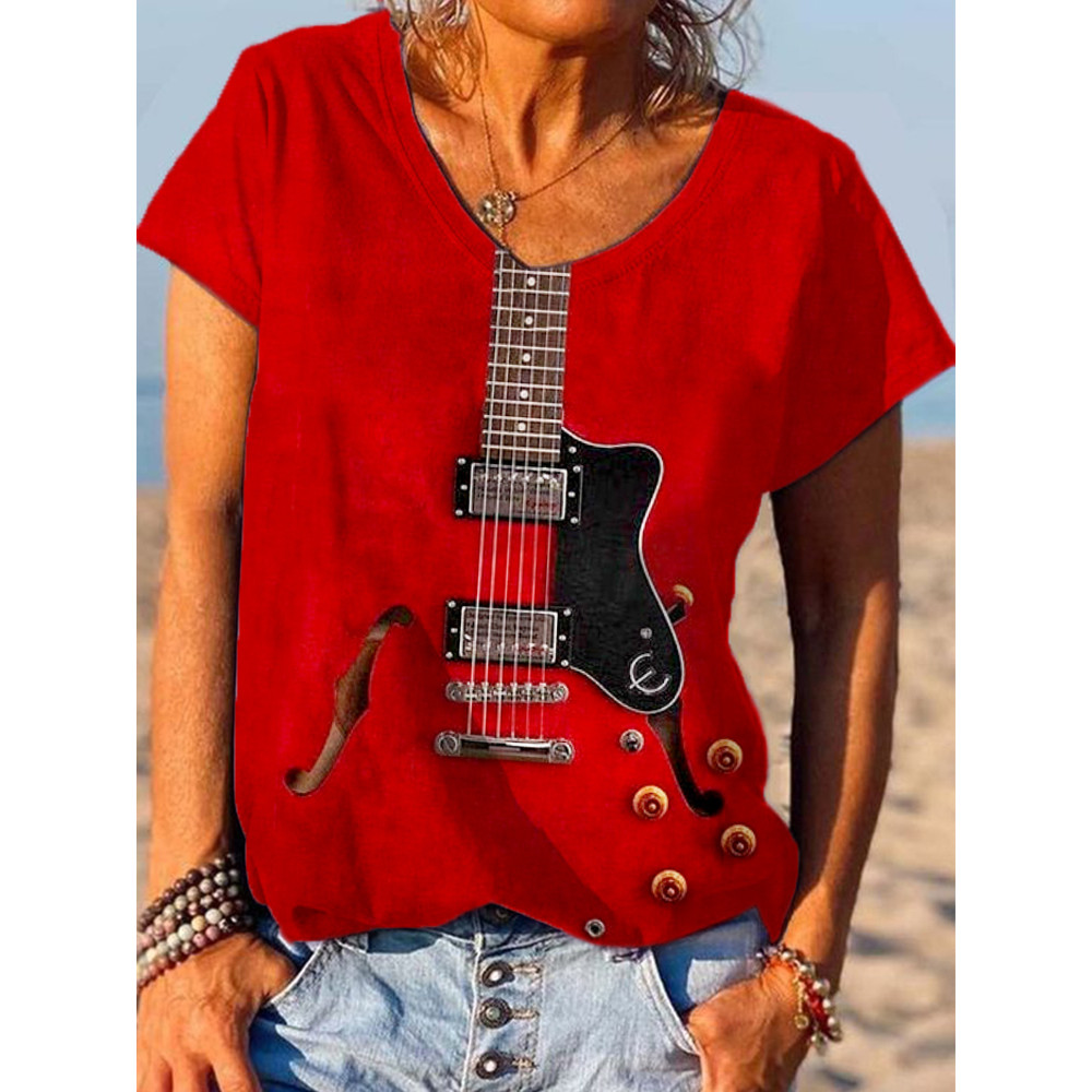 Electric Guitar Inspired V Neck T Shirt