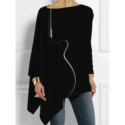 Electric Guitar Silhouette Bat Sleeve T Shirt