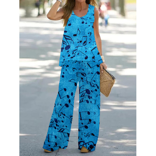 Elegant Music Notes Inspired Tank Top Two Piece Set