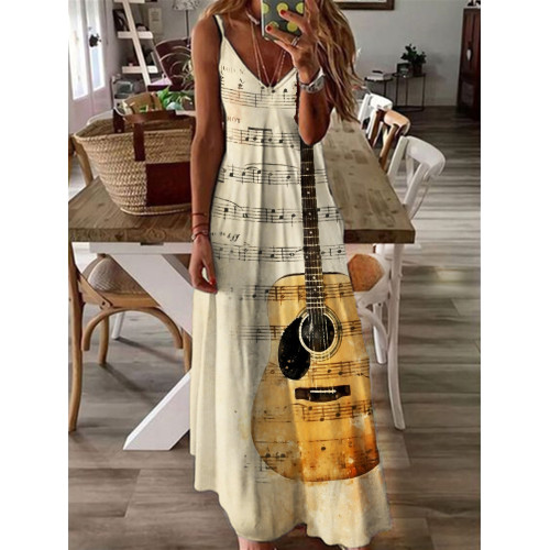 Faded Sheet Music Guitar Watercolor Cami Maxi Dress