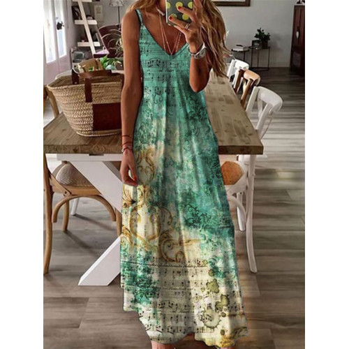 Faded Sheet Music Turquoise Dye Cami Maxi Dress