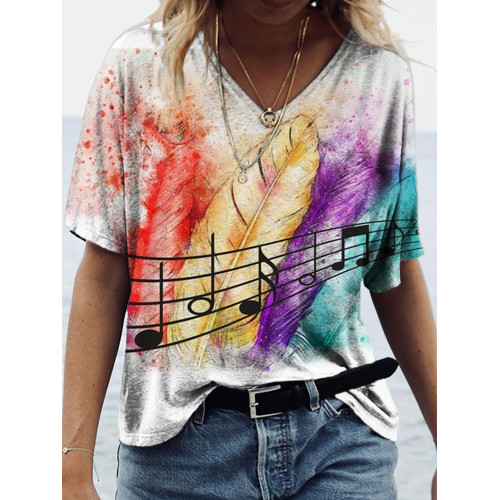 Feather Music Tie-Dye Art Print V-Neck T-Shirt