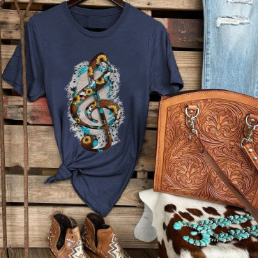 Flower Print Musical Note Fashion Women’s T-shirt
