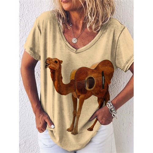 Funny Animal Guitar Camel V Neck T Shirt