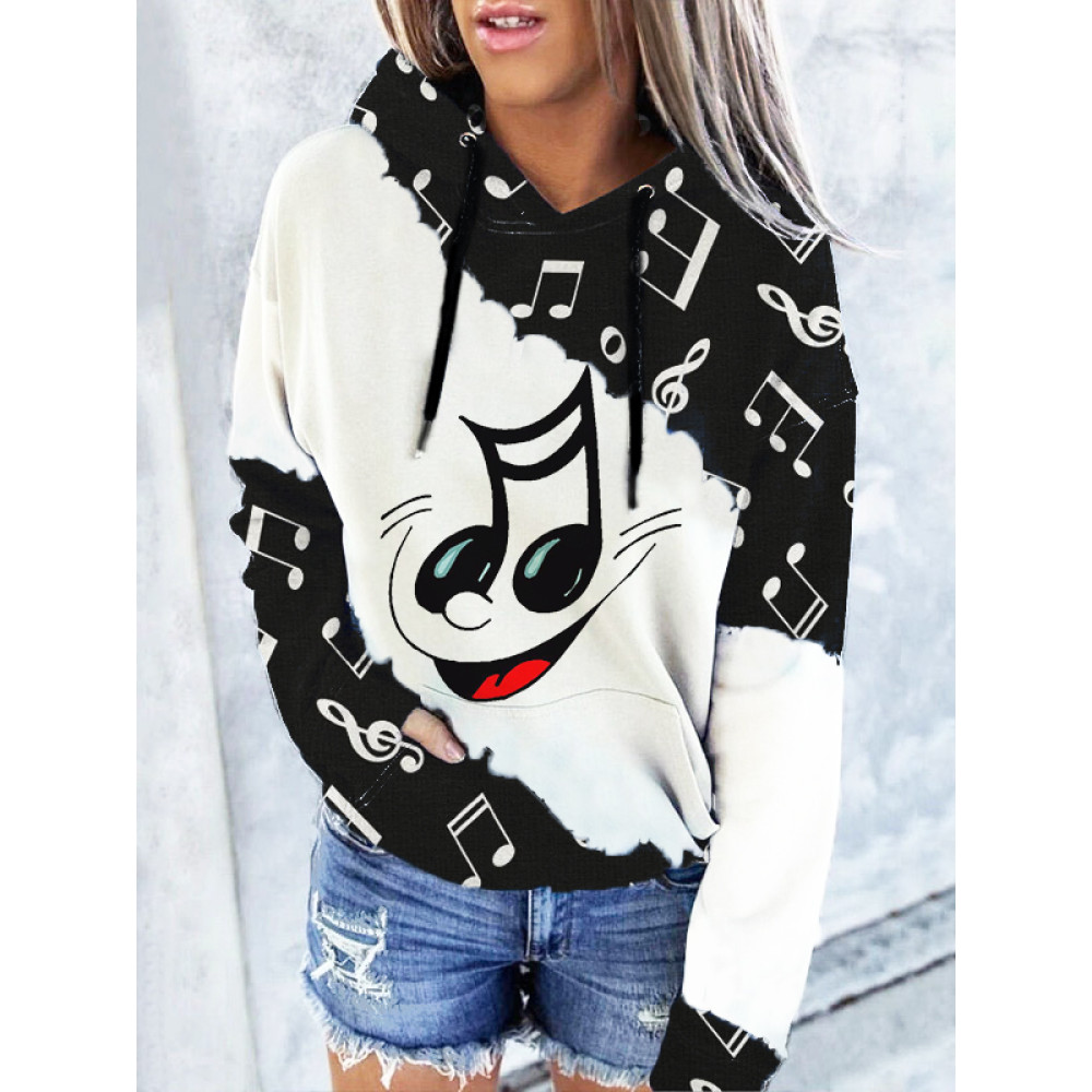 Funny Music Note Face Long Sleeve Hoodie