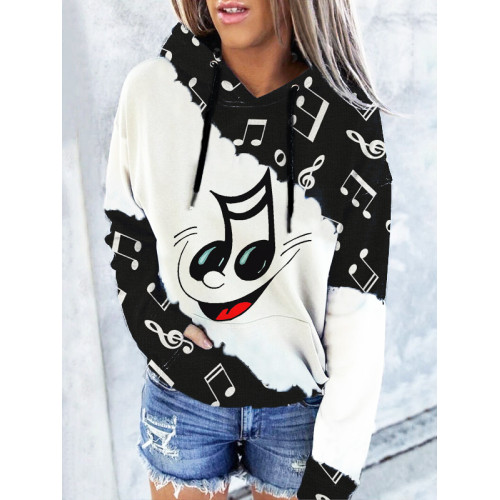 Funny Music Note Face Long Sleeve Hoodie