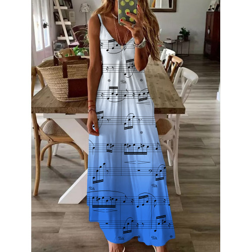 Fur Elise Sheet Music Inspired Gradient V Neck Cami Maxi Dress