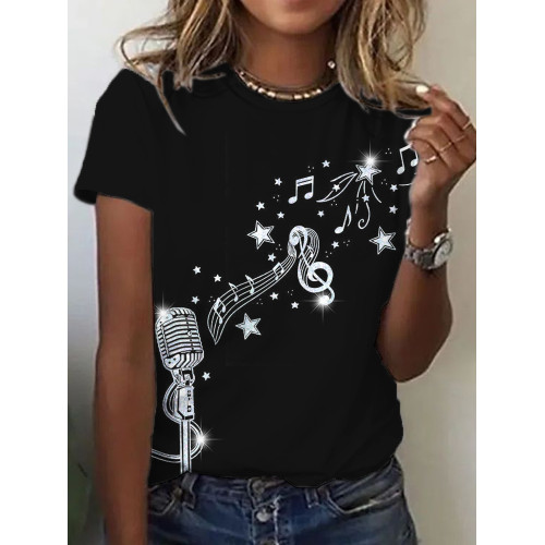 Glitter Microphone And Music Notes T Shirt