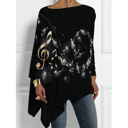 Glitter Music Notes Bat Sleeve T Shirt