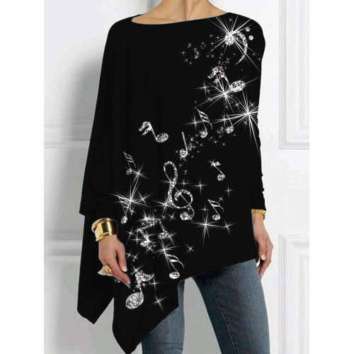 Glitter Music Notes Bat Sleeve T Shirt