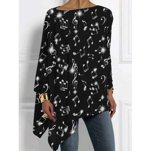 Glitter Music Notes Bat Sleeve T Shirt