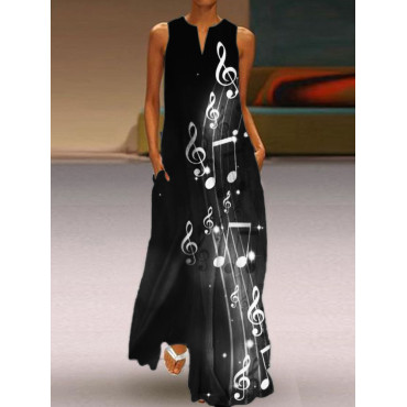 Glitter Music Notes Gradient Art Flowy Maxi Dress