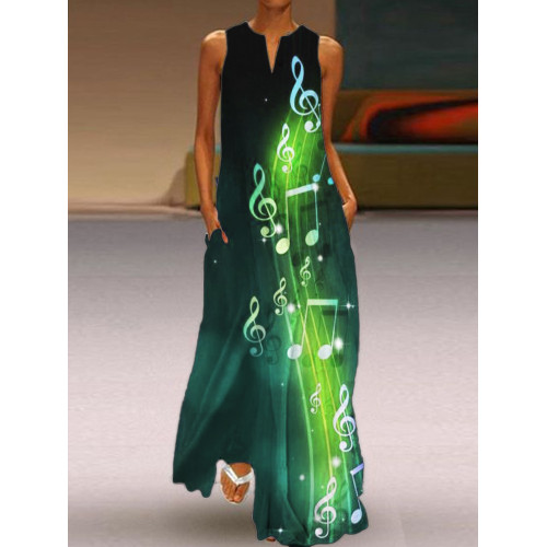 Glitter Music Notes Gradient Art Flowy Maxi Dress