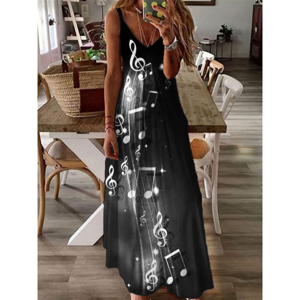 Glitter Music Notes Gradient Glowing Cami Maxi Dress