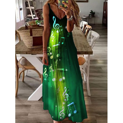 Glitter Music Notes Gradient Glowing Cami Maxi Dress