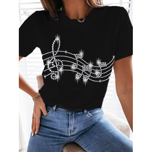 Glitter Music Notes Short Sleeve T Shirt