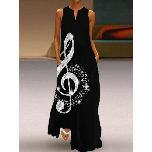 Glitter Music Notes Treble Clef Flowy Maxi Dress