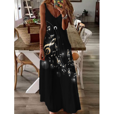 Glitter Music Notes V Neck Cami Maxi Dress