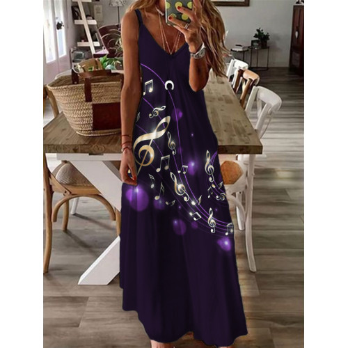 Glitter Music Notes V Neck Cami Maxi Dress