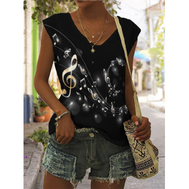 Glitter Music Notes V Neck Tank Top