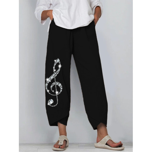 Glitter Treble Clef Comfy Cropped Casual Pants