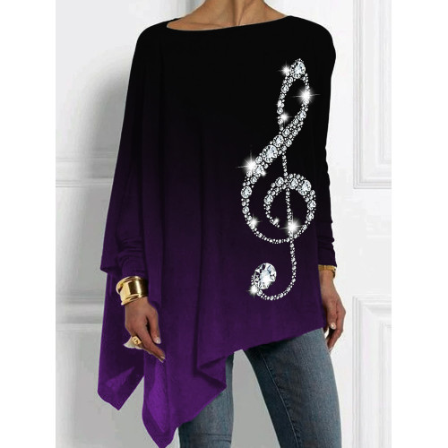 Glitter Treble Clef Gradient Bat Sleeve T Shirt