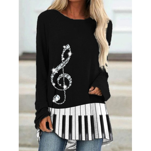 Glitter Treble Clef Piano Contrast A Line T Shirt