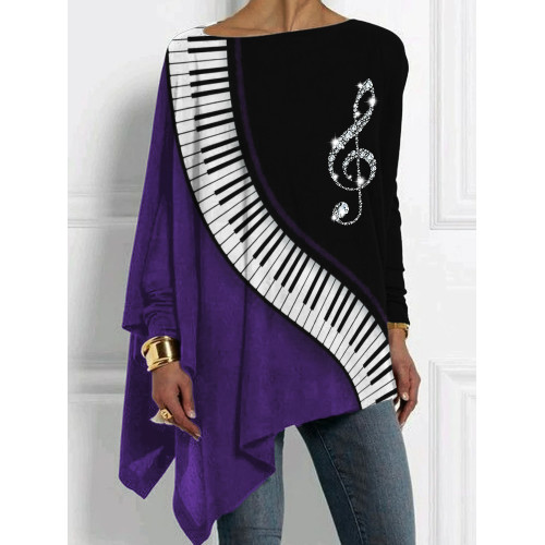 Glitter Treble Clef Piano Contrast Bat Sleeve T Shirt
