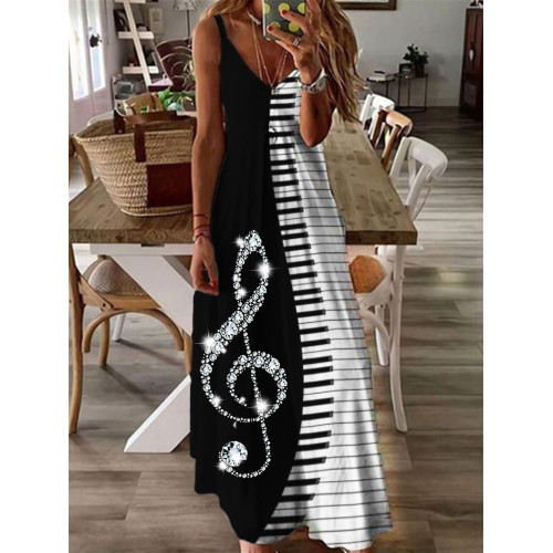 Glitter Treble Clef Piano Contrast Maxi Dress