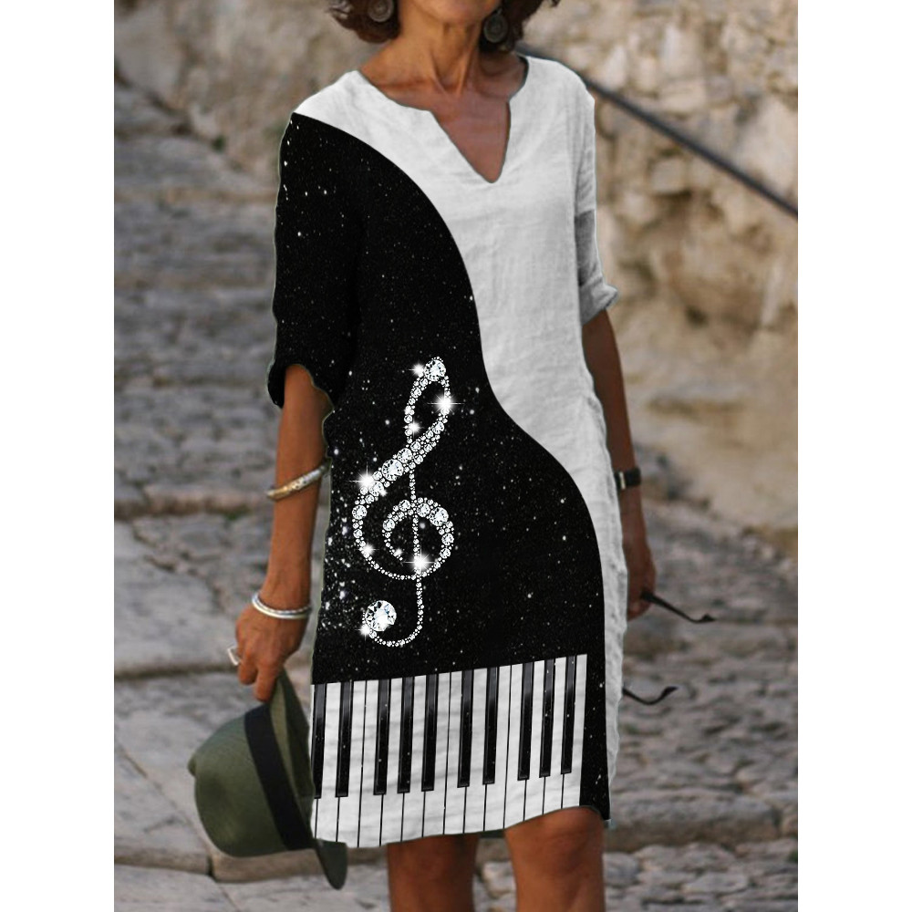 Glitter Treble Clef Piano Inspired Midi Dress