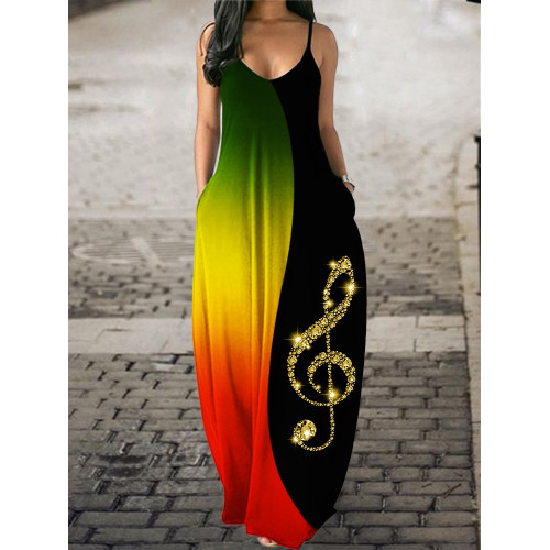 Glitter Treble Clef Rasta Gradient Maxi Dress