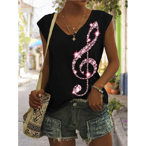 Glitter Treble Clef V Neck Tank Top